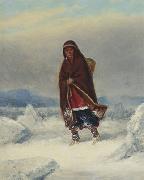 Cornelius Krieghoff Indian Woman in a Winter Landscape oil on canvas
